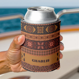 Traditional Terracotta Ethnic Tribal Boho Pattern Can Cooler