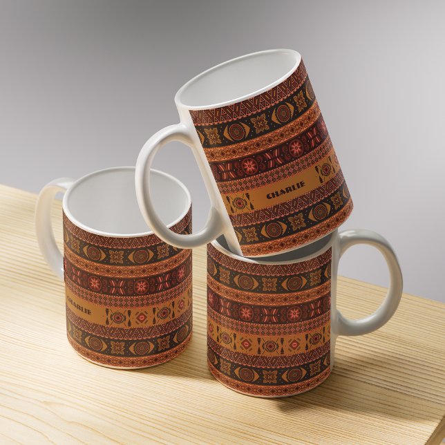 Traditional Terracotta Ethnic Tribal Boho Pattern Coffee Mug (Creator Uploaded)