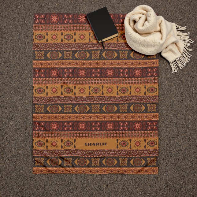 Traditional Terracotta Ethnic Tribal Boho Pattern Fleece Blanket (Creator Uploaded)