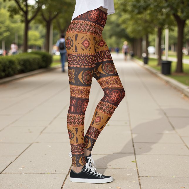 Traditional Terracotta Ethnic Tribal Boho Pattern Leggings (Creator Uploaded)