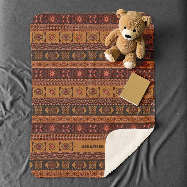 Traditional Terracotta Ethnic Tribal Boho Pattern Sherpa Blanket (Creator Uploaded)