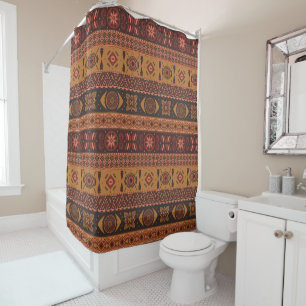 Traditional Terracotta Ethnic Tribal Boho Pattern Shower Curtain