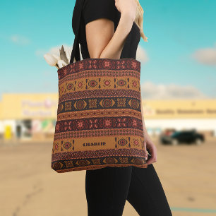 Traditional Terracotta Ethnic Tribal Boho Pattern Tote Bag