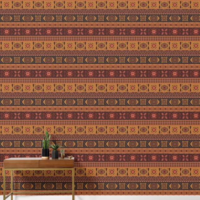 Traditional Terracotta Ethnic Tribal Boho Pattern Wallpaper (Hallway)
