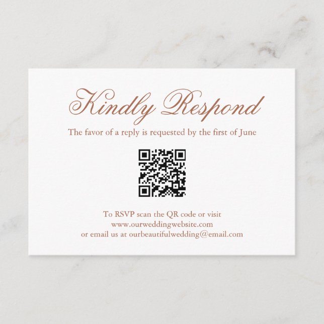 Traditional Terracotta Formal QR Code Wedding RSVP Card (Front)