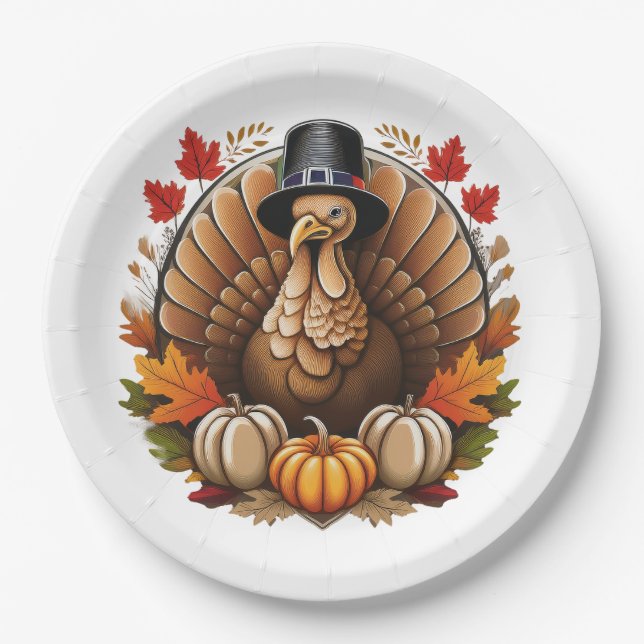 Traditional Thanksgiving Design Paper Plate (Front)