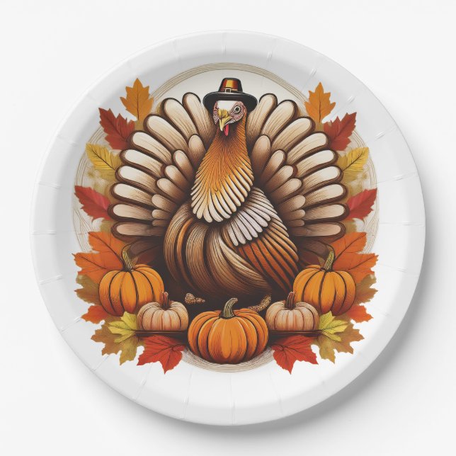 Traditional Thanksgiving Design Paper Plate (Front)