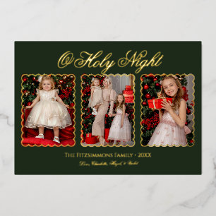 Traditional Three Photo Family Foil Christmas Card