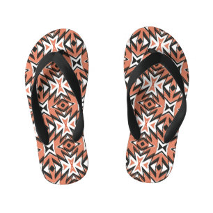Traditional tile, ethnic coral geometric. kid's jandals