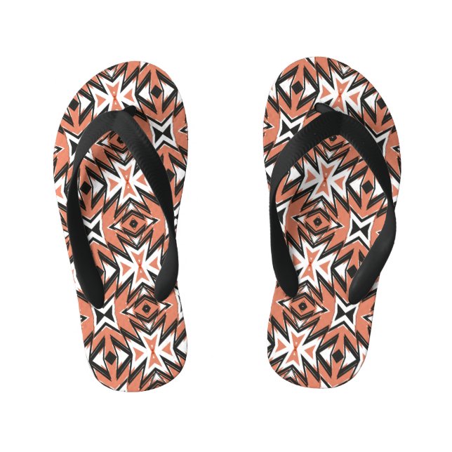 Traditional tile, ethnic coral geometric. kid's jandals (Footbed)