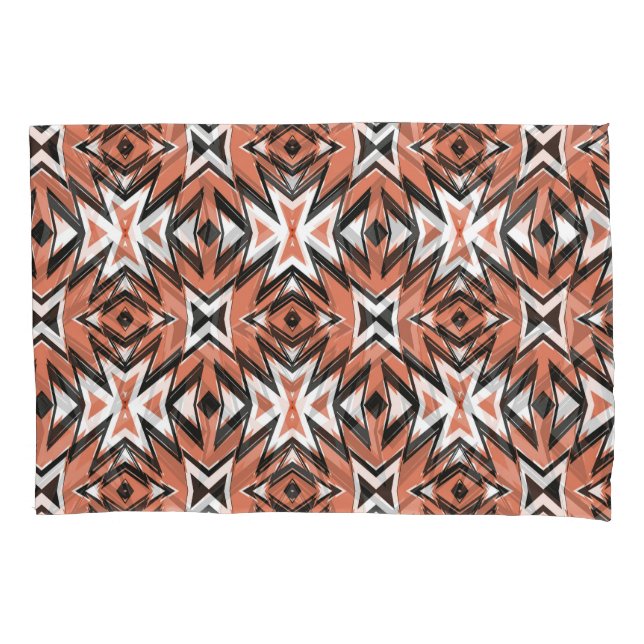 Traditional tile, ethnic coral geometric. pillowcase (Front)