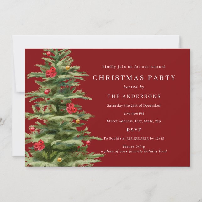 Traditional Tree Christmas Party Invitation (Front)
