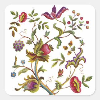 Traditional Tree of Life Embroidery Pattern Square Sticker