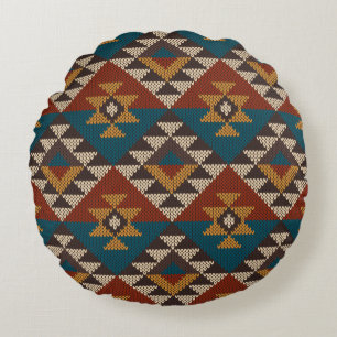 Traditional Tribal Aztec seamless pattern on the w Round Cushion