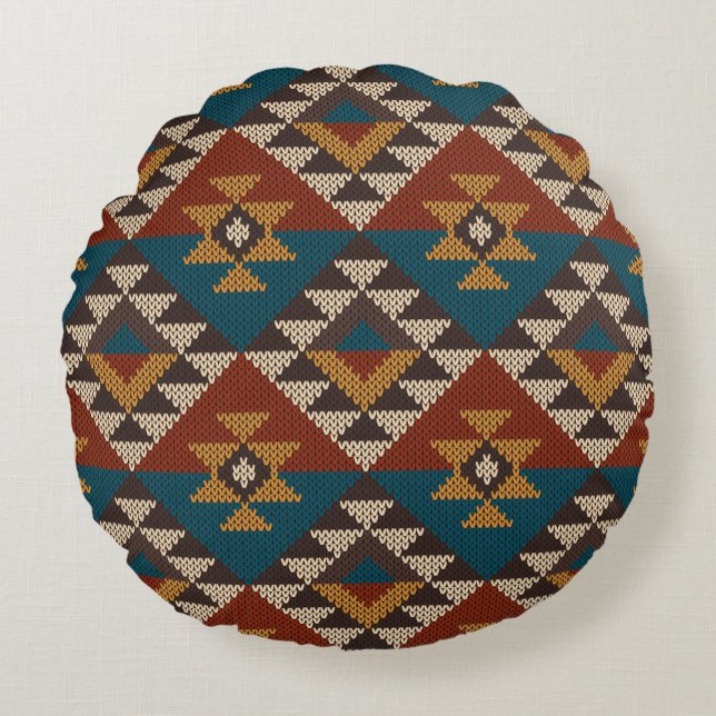 Traditional Tribal Aztec seamless pattern on the w Round Cushion (Front)