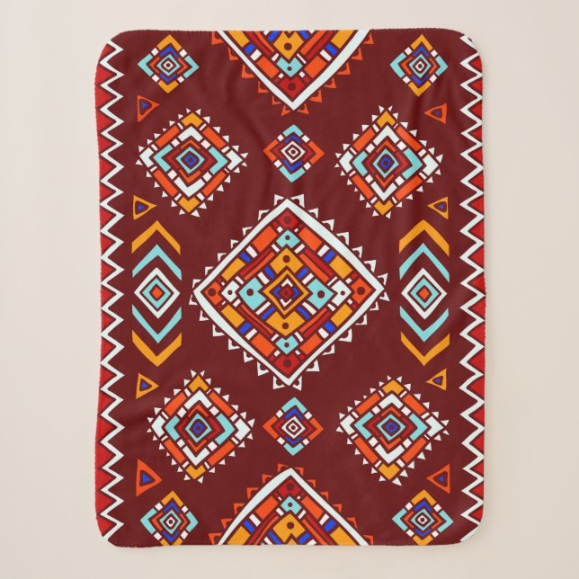 Traditional tribal pattern in ethnic style sherpa blanket (Front)