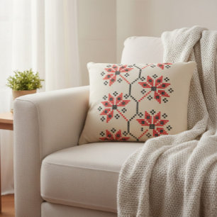 Traditional Ukrainian Embroidered Throw Pillow