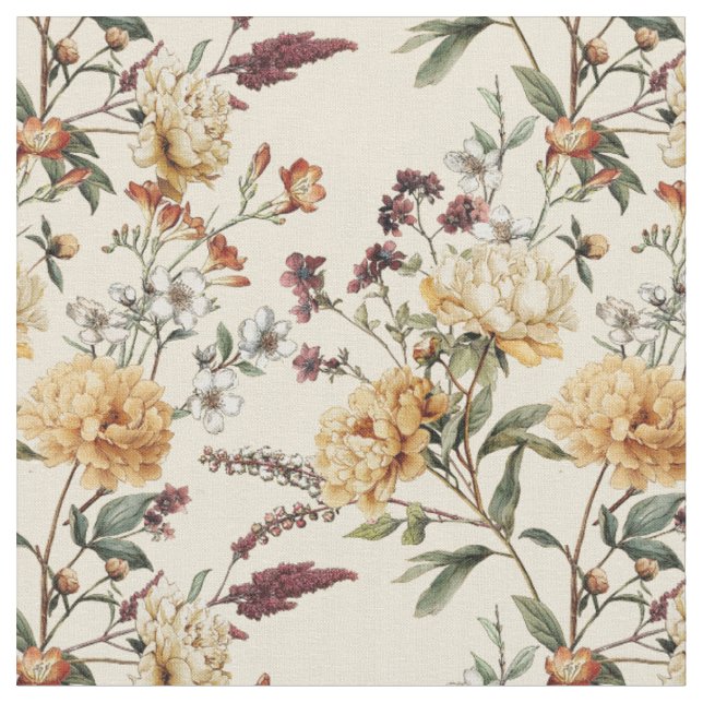 Traditional victorian Peony elegant romantic Flowe Fabric (Close Up)