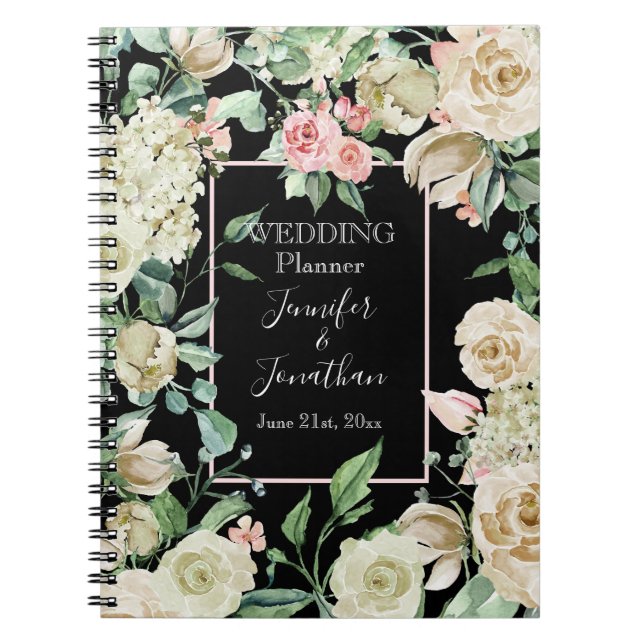 Traditional Victorian White Rose Wedding Planner Notebook (Front)