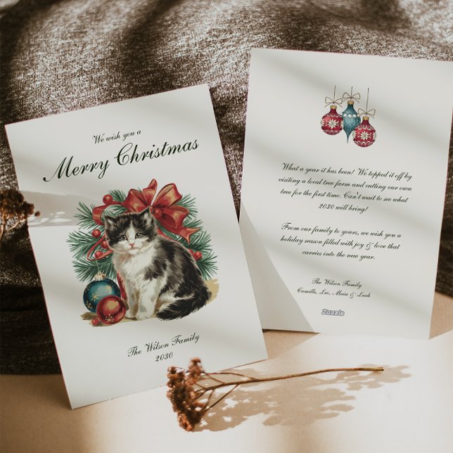 Traditional Vintage Cat Christmas  Holiday Card (Creator Uploaded)