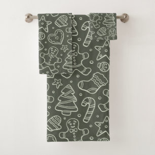 Traditional Vintage Christmas Gingerbread Man Bath Towel Set