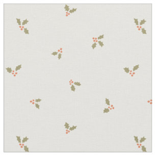 Traditional Vintage Christmas Holly Light Beige Fabric