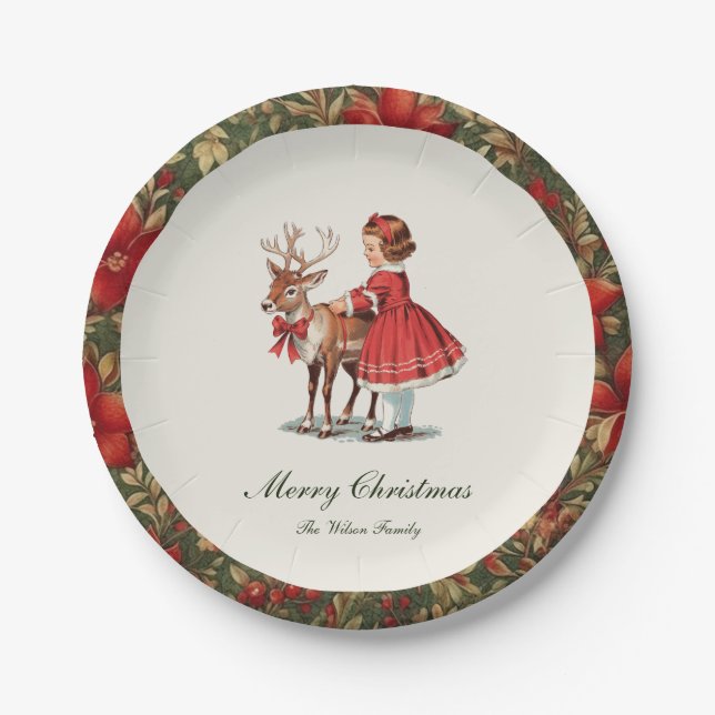 Traditional Vintage Christmas Paper Plate (Front)