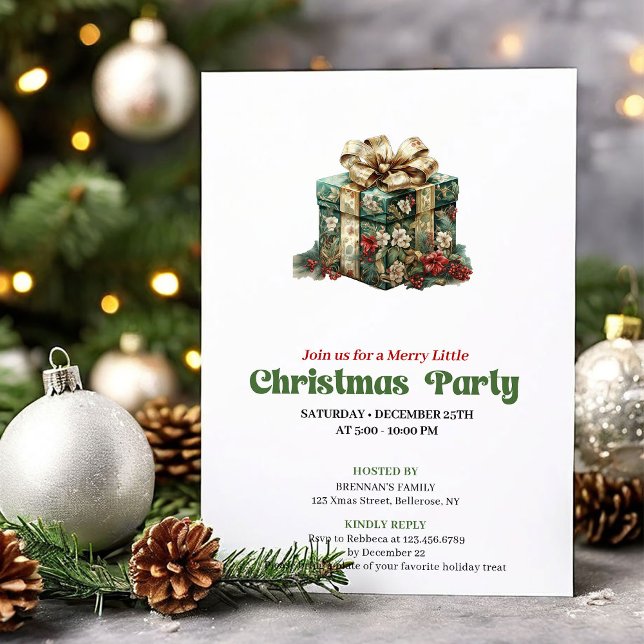 Traditional vintage Christmas present party invite (Traditional vintage Christmas angel party invite

)
