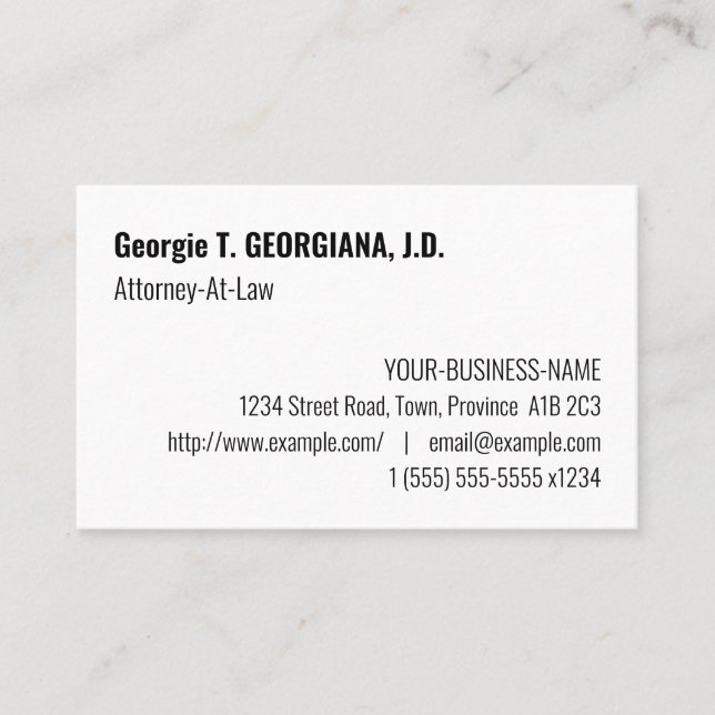 Traditional, Vintage Lawyer Business Card (Front)