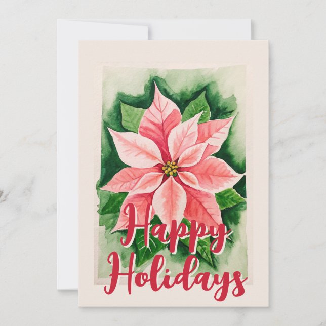 Traditional Watercolor Poinsettia Flower Christmas Holiday Card (Front)