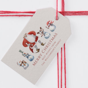Traditional  watercolor santa snowmen christmas  gift tags