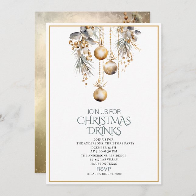 Traditional Watercolor Winter Merry Christmas Invi Invitation (Front/Back)