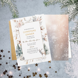 Traditional Watercolor Winter Merry ChristmasDinne Invitation