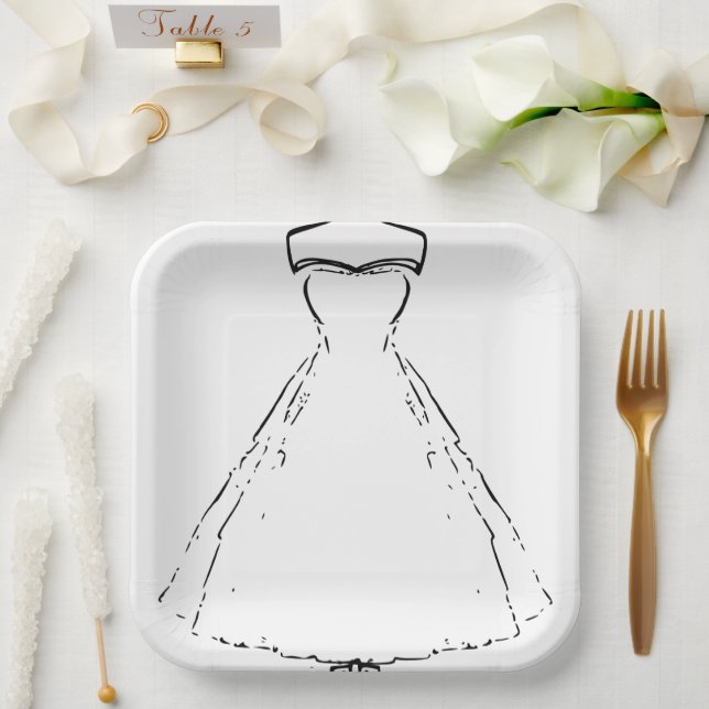 Traditional Wedding Dress Square Paper Plates (Wedding)