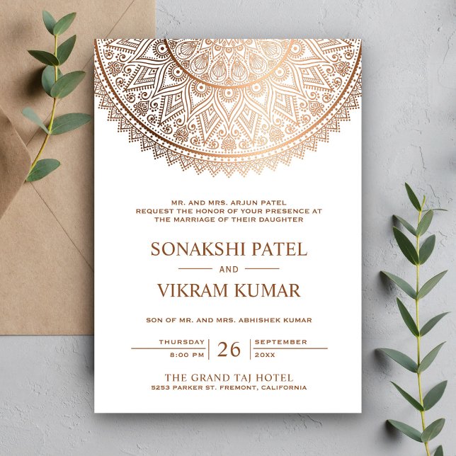 Traditional White Bronze Mandala Indian Wedding Invitation (Creator Uploaded)