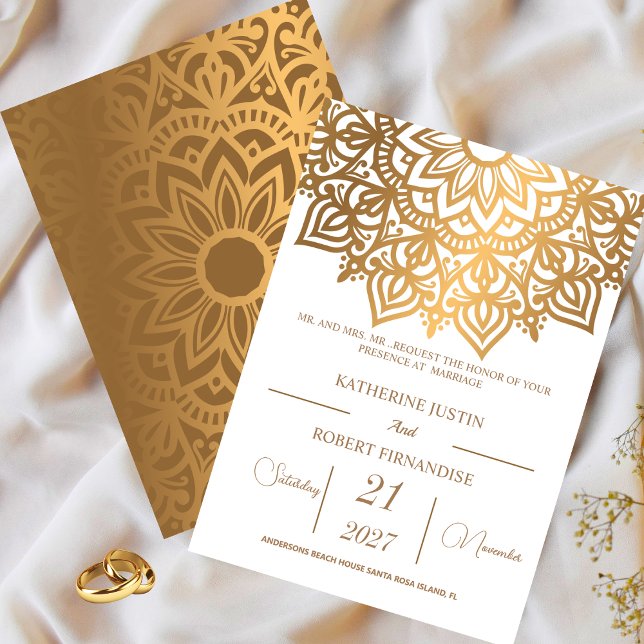 Traditional White Bronze Mandala Indian Wedding Invitation (Creator Uploaded)