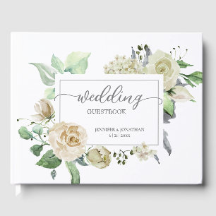 Traditional White Floral Frame Wedding Guest Book