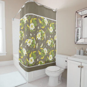 Traditional White Flowers on Grey Background Shower Curtain