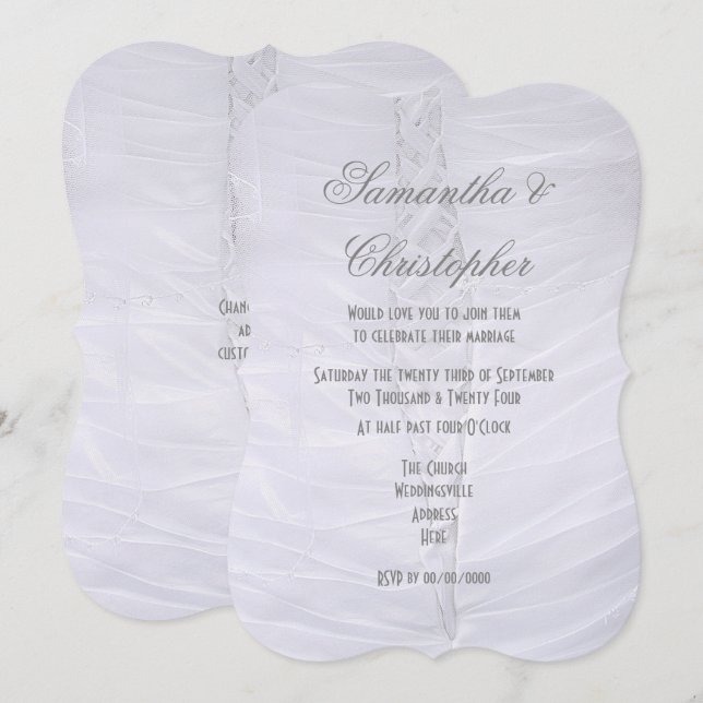 Traditional white laced  brides dress wedding invitation (Front/Back)