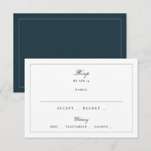 Traditional White Navy Blue Border Wedding RSVP Card