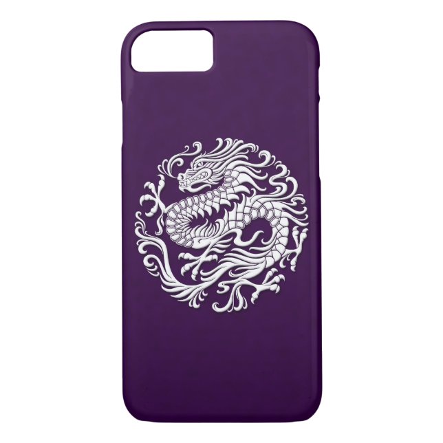 Traditional White on Purple Chinese Dragon Circle Case-Mate iPhone Case (Back)