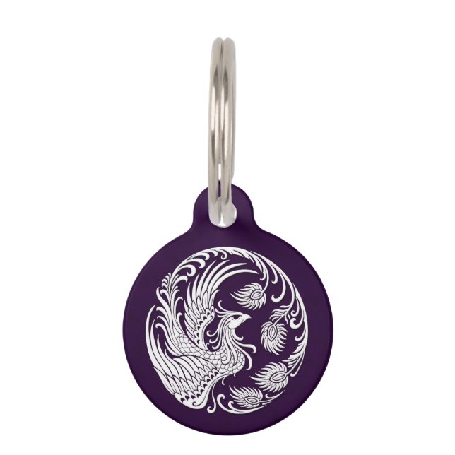 Traditional White Phoenix Circle on Purple Pet Tag (Front)