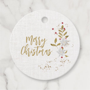 Traditional White Poinsettia and Berries Elegant Favour Tags