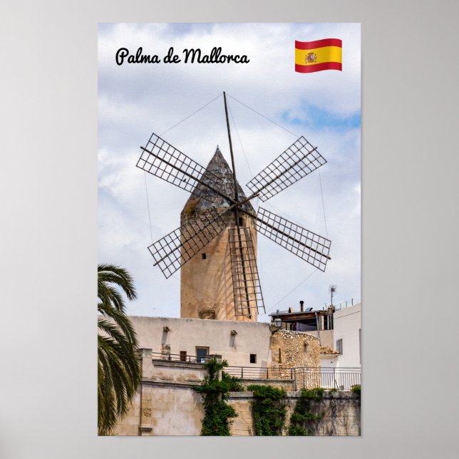 Traditional windmill in Palma de Mallorca - Spain Poster (Front)