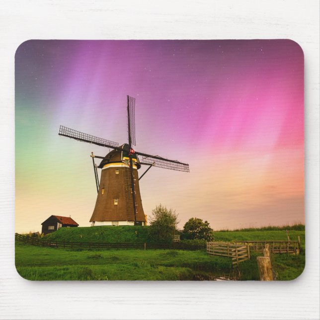 Traditional windmill under the Northern Lights Mouse Pad (Front)