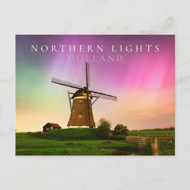 Traditional windmill under the Northern Lights Postcard (Front)