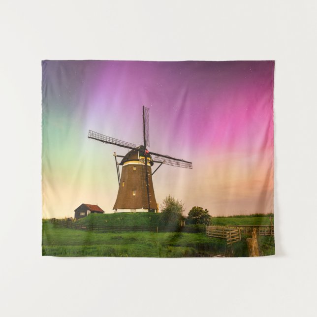 Traditional windmill under the Northern Lights Tapestry (Front (Horizontal))