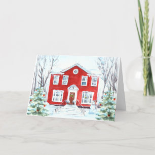 Traditional Winter Christmas House Scene Holiday Card