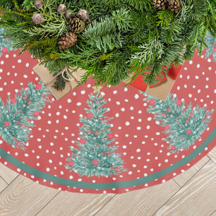Traditional Winter Snow Red Christmas Tree Brushed Polyester Tree Skirt