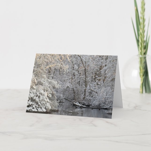 Traditional Winter Snow River Scene Note Card (Front)